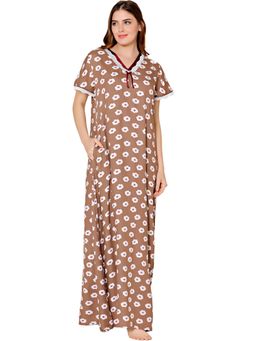 Bodycare - Womens Rayon V Neck Floral Print Long Night Dress -BSN1008B Brown