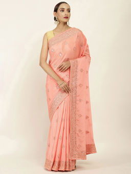 Soch - Embellished Chiffon Saree with Unstitched Blouse