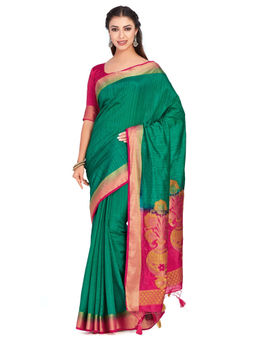 Mimosa - Silk Green Saree With Blouse Piece