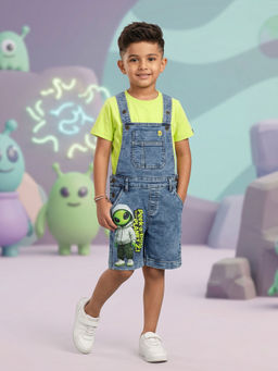 KiddoPanti - Boys Denim Dungaree with Peek-a-Boo from Planet Z Graphic