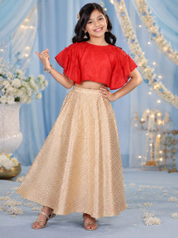 KiddoPanti - Girls Self Design Rayon Choli with Lehenga