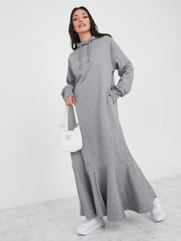 Styli - Grey Long Sleeves Sweatshirt Winter Maxi Dress
