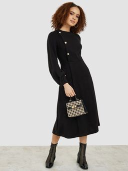 Styli - Black Long Sleeves Button Detail Blazer Midi Dress