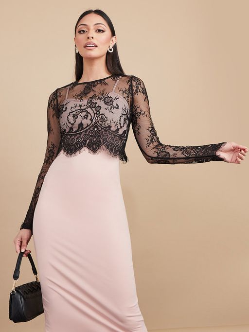 chinese dress ladies ASHLEYlauren 4852 – Strapless Lace Appliqué Semi-Sheer Mini Dress main image 1