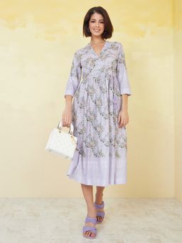 Styli - Lavender Floral Midi Dress (S)