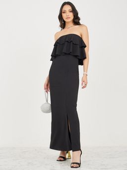 Styli - Black Strapless Plain A Line Maxi Dress