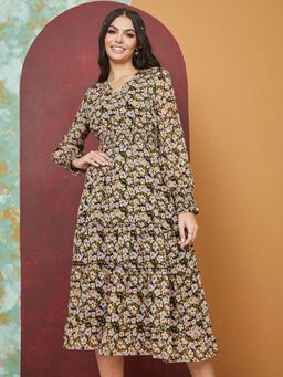 Styli - Multi Color Smocked Waist Tiered Midi Dress