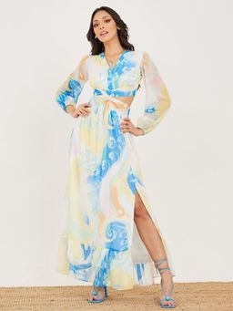 Styli - Multi Color V Neck Peek A Boo Maxi Dress