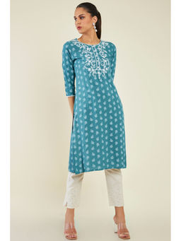 Soch - Women Blue Rayon Printed Kurta