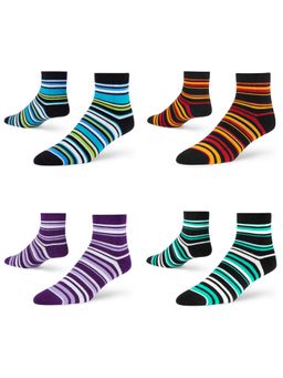 Dynamocks - Men and Women Stripes Ankle Length Socks - Free Size - Pack of 4 Pairs
