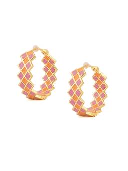 Voylla - Fashion Trendy Hoops Zigzag Designed Gold Plated Pink & Orange Brass Earrings