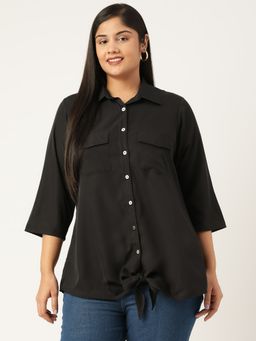 theRebelinme - Plus Size Women Black Solid Colour Button Closure Casual Shirt
