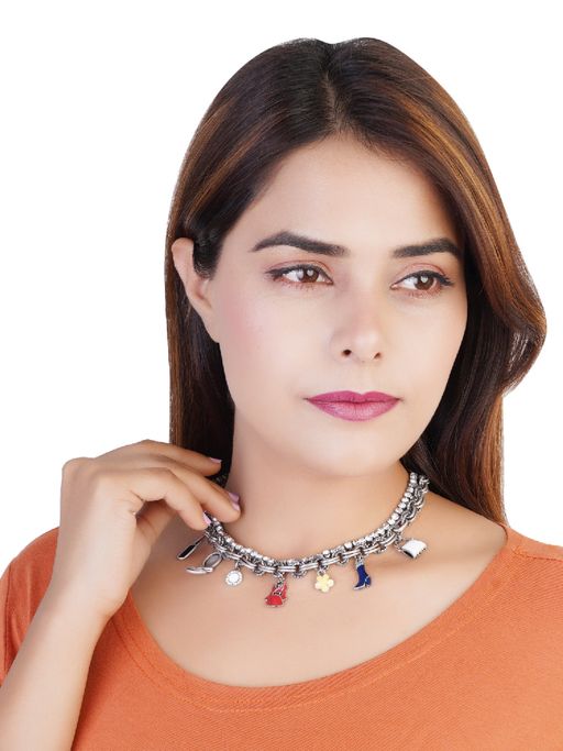 Estele Rhodium Plated Magnificent Necklace with Crystals for Women