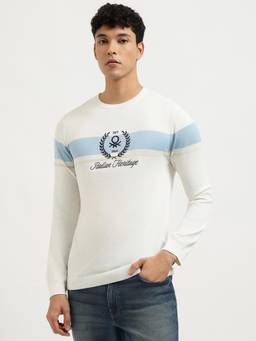United Colors of Benetton - White Regular Fit Crew Neck Striped Sweater