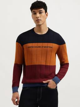 United Colors of Benetton - Multi-color Regular Fit Crew Neck Colorblocked Sweater