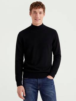 United Colors of Benetton - Black Regular Fit High Neck Solid Sweater