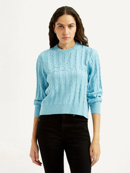Levi's - Women Jacquard Blue Crew Neck Sweater