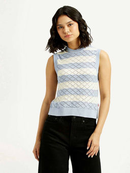 Levi's - Women Striped Light Blue High Neck Sweater