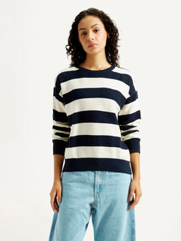 Levi's - Women Striped Navy Blue Crew Neck Sweater