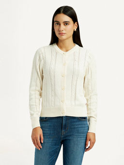 Levi's - Women Self Design Cream Round Neck Cardigan