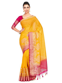 Mimosa - Linen Yellow Saree With Blouse Piece