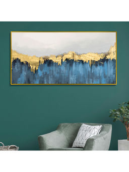 HomeTown - Simon Abstract Glossy Mdf Print Painting, Indigo And Gold 120X60Cm