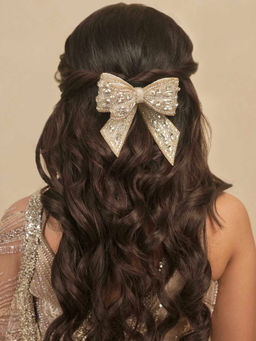 Hair Drama Co. - Gold Embellished Crystal Hair Bow Barrette Clip