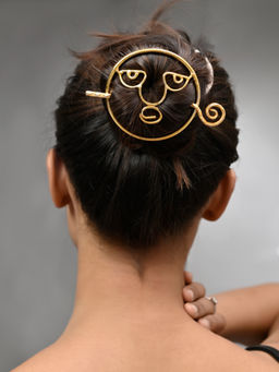 Silvermerc Designs - Women Gold Metal Hair Barrette with Stick