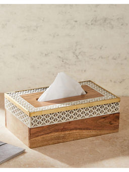 Fabindia - White Shalimar Wooden Cutwork Tissue Box