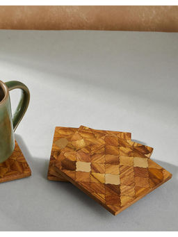Fabindia - Brown Aavegh Inlay Wood Coasters (Set of 4)
