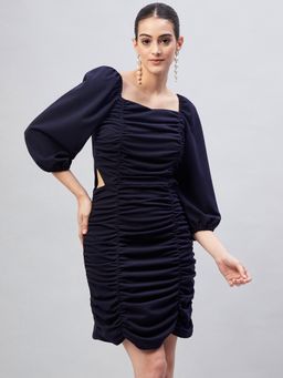 Marie Claire - Women Casual Navy Blue Colour Above Knee Solid Dress