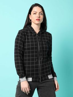 Campus Sutra - Womens Black Checked Cotton Jacket