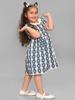 Mi Arcus - Cotton Printed Knee Length Collar Dress for Girls