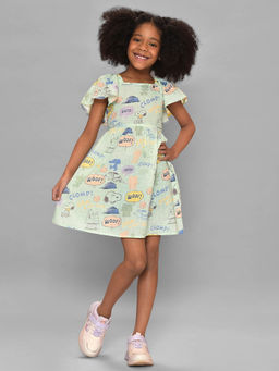Mi Arcus - Cotton Peanuts Snoopy Printed Knee Length Dress for Girls