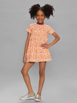 Mi Arcus - Cotton Printed Short Sleeve Round Neck Dress for Girls