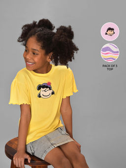Mi Arcus - Cotton Peanuts Snoopy Printed T-Shirt for Girls (Pack of 3)