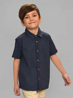 Mi Arcus - Cotton Short Sleeve Navy Blue Shirt for Boys
