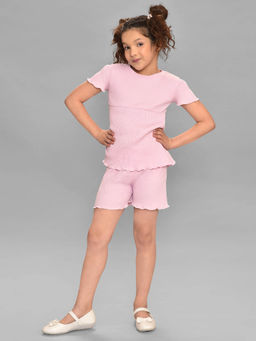 Mi Arcus - Cotton Pink Top with Shorts for Girls (Set of 2)