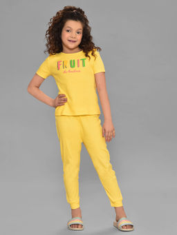 Mi Arcus - Cotton Printed Yellow T-Shirt with Pyjama for Girls (Set of 2)