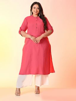Desi Noor - Plus Size Solid Pink Kurta