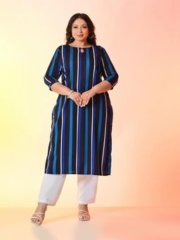 Desi Noor - Plus Size Blue Stripped Kurta