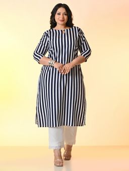 Desi Noor - Plus Size Multi-Color White Stripped Kurta