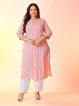 Desi Noor - Plus Size Peach Striped Kurta