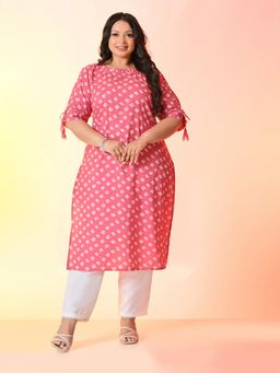 Desi Noor - Plus Size Pink Bandhani Cotton Kurta