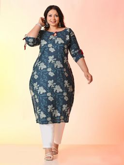 Desi Noor - Plus Size Teal Printed Kurta