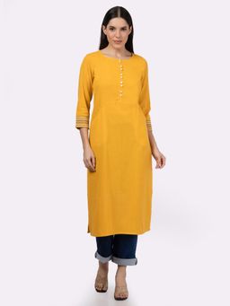 Saffron Threads - Yellow Solid Cotton Blend Kurta