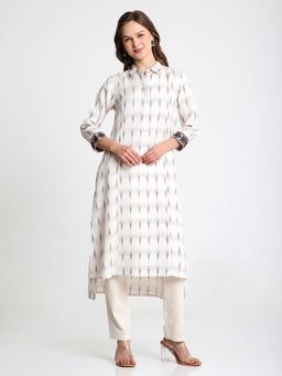 Saffron Threads - Off White Printed Kurta