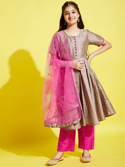 Cherry & Jerry - Girls Embroidered Kurta and Pant with Dupatta (Set of 3)