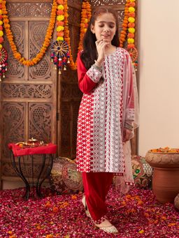 Cherry & Jerry - Girls Embroidered Kurta and Salwar with Dupatta (Set of 3)