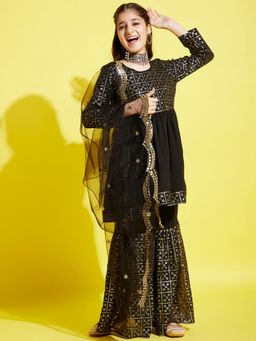 Cherry & Jerry - Girls Embroidered Kurta and Sharara with Dupatta (Set of 3)